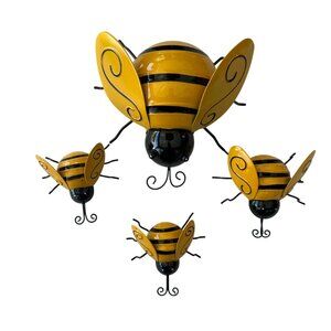 Set Of 4 Yellow & Black Metal Bumblebee Wall Decor Ornaments